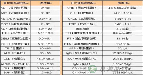 肝功能正常参考值