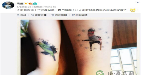 姚晨儿子迷上了纹身 网友:3岁了还穿纸尿裤呐?